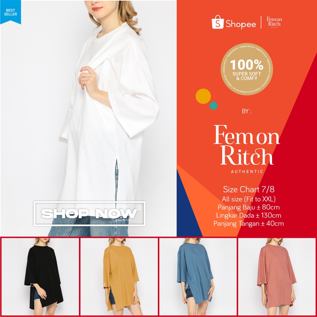 Kaos Oversize Wanita lengan 7/8 Basic Oversized Busui dan NonBusui White