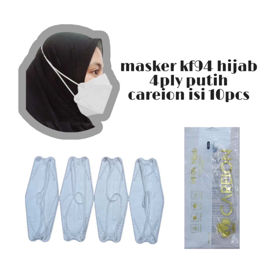 PROMO!! MASKER KF94 HIJAB MASKER KF94 HEADLOOP CAREION 3D 4PLY ISI 10