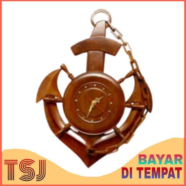 Jam Dinding Model Jangkar Kapal Antik Bahan Kayu Jati