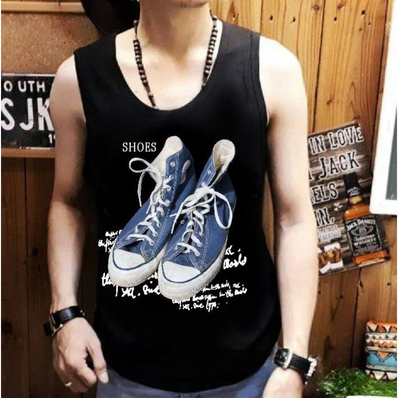 NEL -SINGLET KAOS PRIA KAOS DISTRO/T-SHIRT PRIA/KAOS PRIA SINGLET DUA SEPATU BIRU