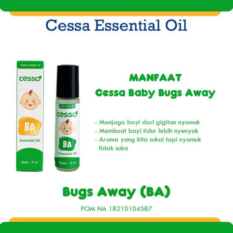 Cessa Bugs Away Essential Oil 8mL - Usia 0-2 tahun -  Cessa Hijau Anti nyamuk