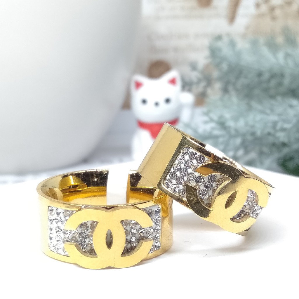 XMJ*SHOP - CINCIN WANITA TITANIUM 100% ASLI ANTI KARAT/CINCIN BRANDED CHANEL PERMATA RING LEBAR