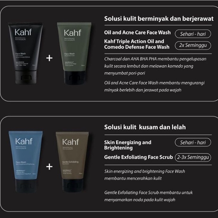 KAHF Face Wash Triple Action Oil &amp; Comedo 100ml - Sabun Muka Pembersih Wajah Pria Untuk Kulit Berminyak Komedo