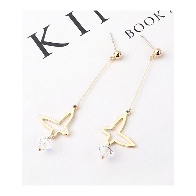 LRC Anting Tusuk Fashion K Gold Plated Gold Butterfly S925 Silver Needle Stud Earrings Y62552