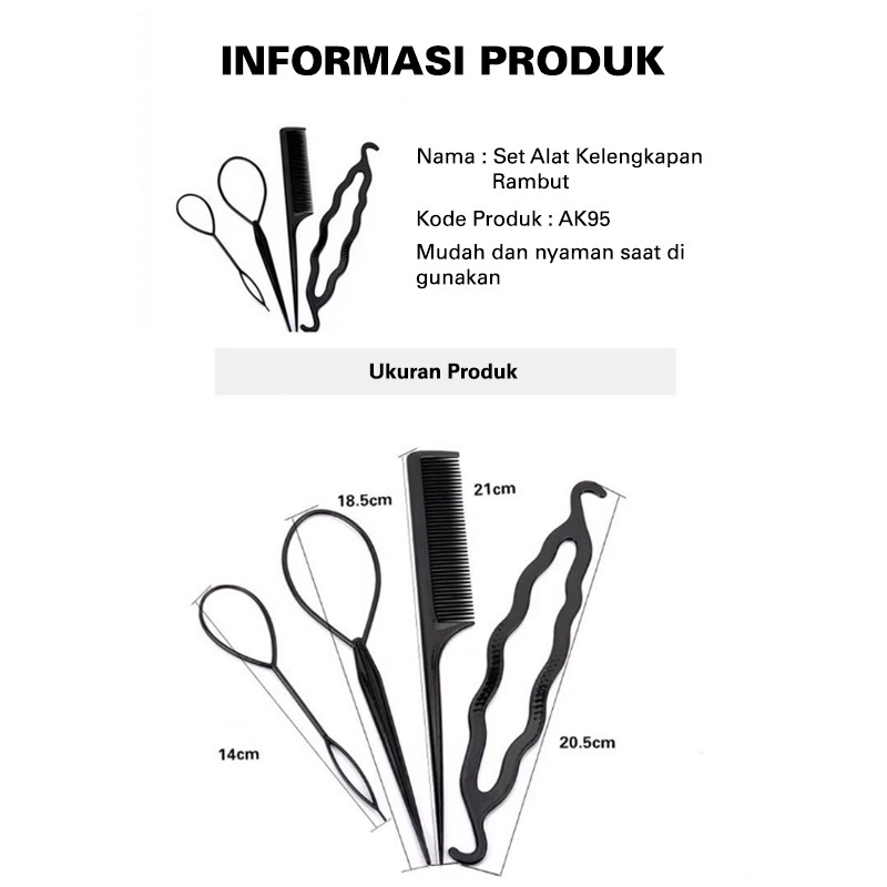 SISIR RAMBUT AKSESORIS PENJEPIT SANGGUL KONDE SET ALAT SALON HIAS RAMBUT WANITA Isi 4pcs AK95