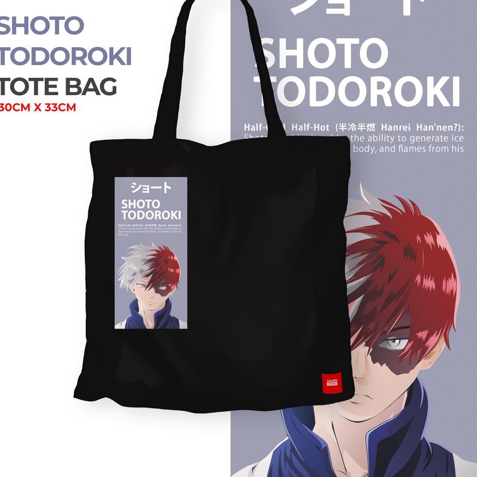 ➵ (NEW) Tote Bag Kanvas Anime My Hero Academia / Todoroki Shoto / Totebag Hitam / Totebag resleting 