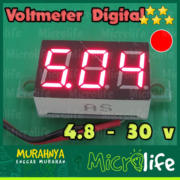 VOLTMETER DIGITAL MERAH 0.36&quot; TANPA FRAME 4.8v sd 30v RED VOLT METER