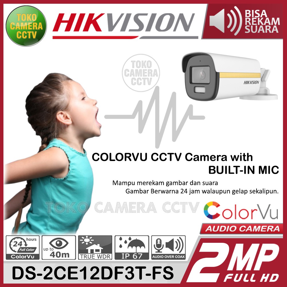 KAMERA CCTV HIKVISION 2MP COLORVU DS-2CE12DF3T-FS AUDIO