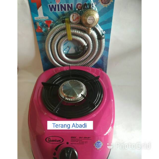 Kompor gas Quantum 1tungku wrn pink free slang gas paketan Winn Gas 1,8 Meter