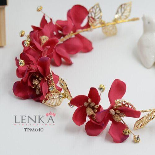 LENKA Aksesoris Rambut Headpiece Sanggul Pengantin Pesta Wedding Crown Merah TPM010