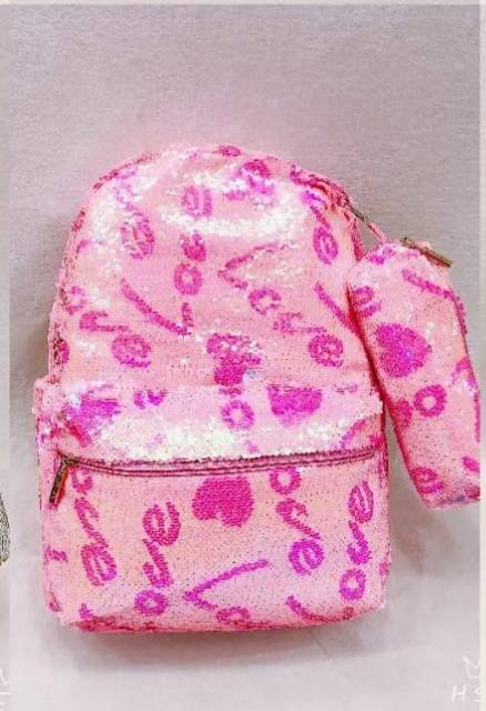 TAS RANSEL ANAK PEREMPUAN SEQUIN SEKOLAH FASHION TERBARU IMPORT SATU SET KOTAK PENSIL BISA COD