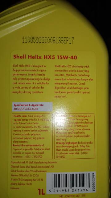 Oli mesin shell hx5 1 lt