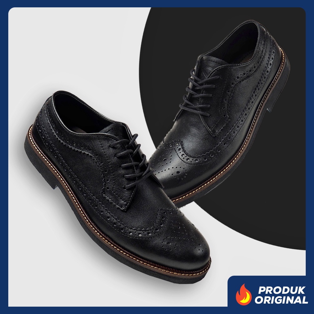 BRITISH BLACK ORIGINAL x KENZIOS Sepatu Kulit Sapi Asli Full Hitam Pria Formal Pantofel Tali Kerja Kantor Dinas Resmi Guru Kantoran Pesta Undangan Wedding Kondangan Nikah Wisuda Kuliah Semi Casual Brogue Derby Oxford Genuine Leather Kenzio Footwear Keren