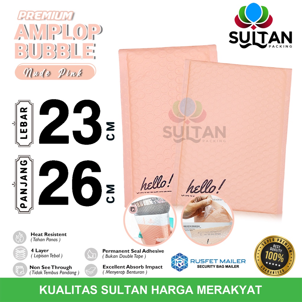

AMPLOP BUBBLE MAILER 23x26cm NUDE PINK WRAP ENVELOPE RUSFET PREMIUM TERMURAH SATUAN
