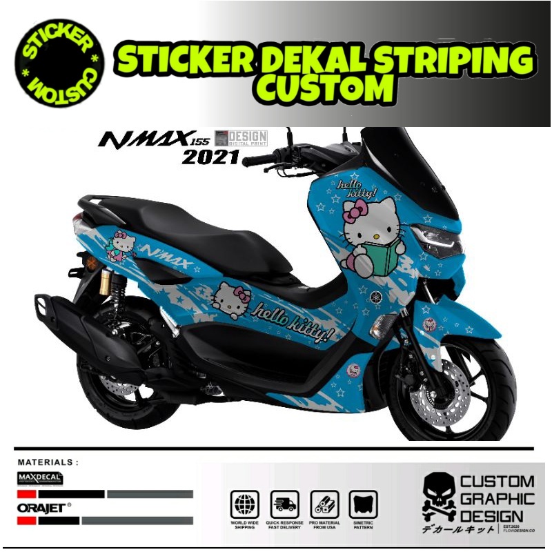 Cutting Stiker Sticker Dekal Decal Plisir Striping List Body Motor full body Yamaha all new nmax 2021 motip hello Kitty pilihan warna 0078