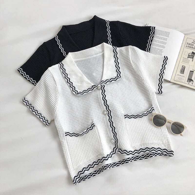 [Diskon Spesial] Atasan kemeja lengan pendek all-match korean style rajut