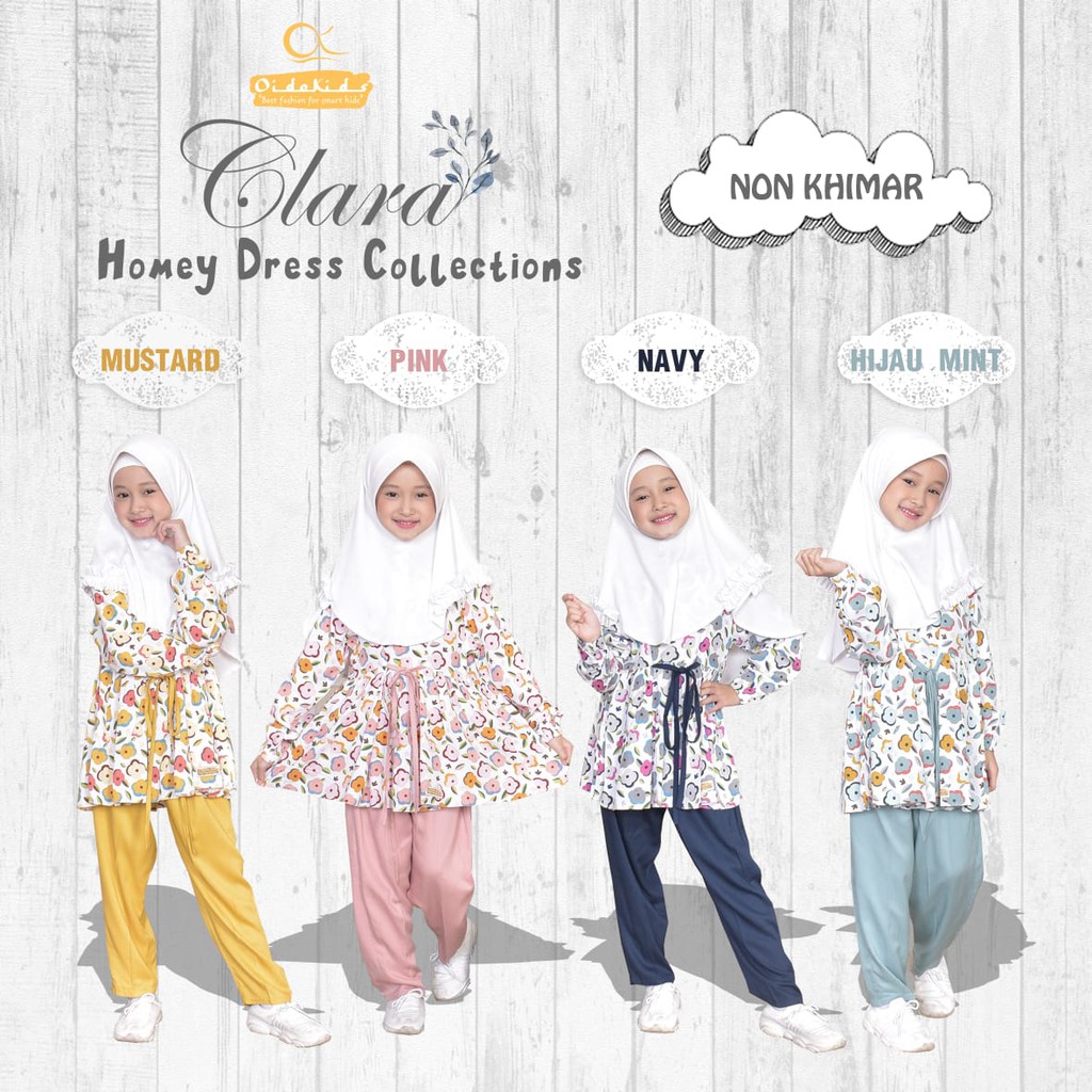 Setelan Home Dress Anak Alula plus Jilbab dan Clara Oidokids Tanpa Jilbab