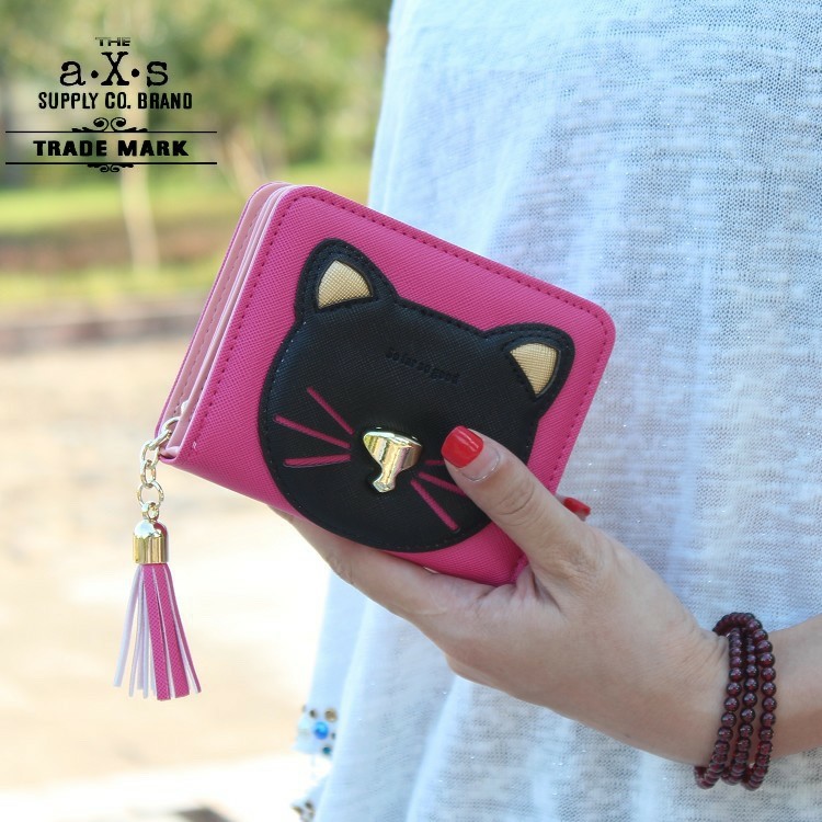 Promo Dompet Wanita Dompet Lipat Kotak Cattyface Embos Timbul Lucu Elegan Bahan PU Leather Taiga Ukuran 10x10 20x20 20x15 Warna Hitam Coklat Viral Murah meriah