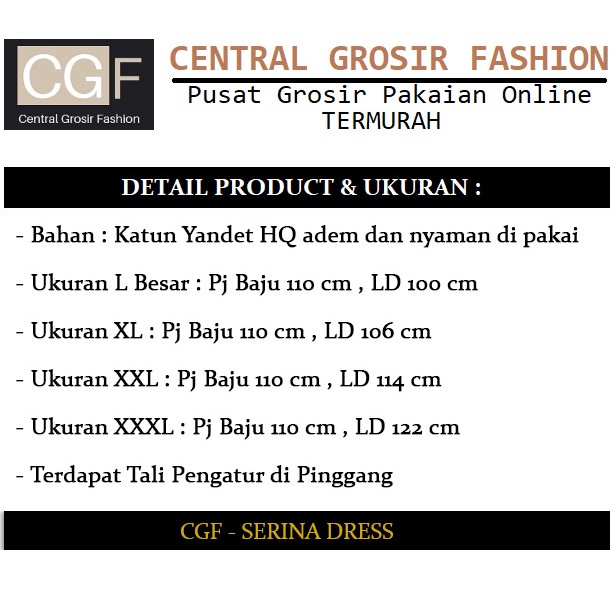 Serina Dress - Central Grosir Fashion (CGF) - Ukuran L-3XL - Matt Katun Yandet