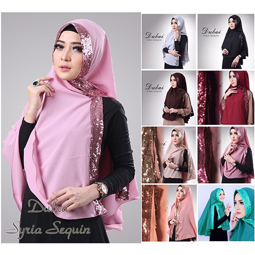 Dubai Sqquin Khimar Instan Dubay Syria Sayra Sequin Jilbab / Hijab Diamond Georgette WIth Glitter