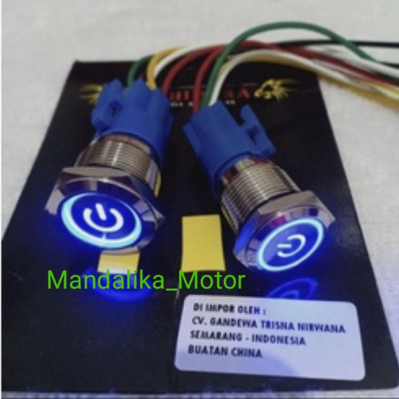 Saklar LED Stainless Tombol On Off Push Button Metal kabel plus soket universal motor mobil