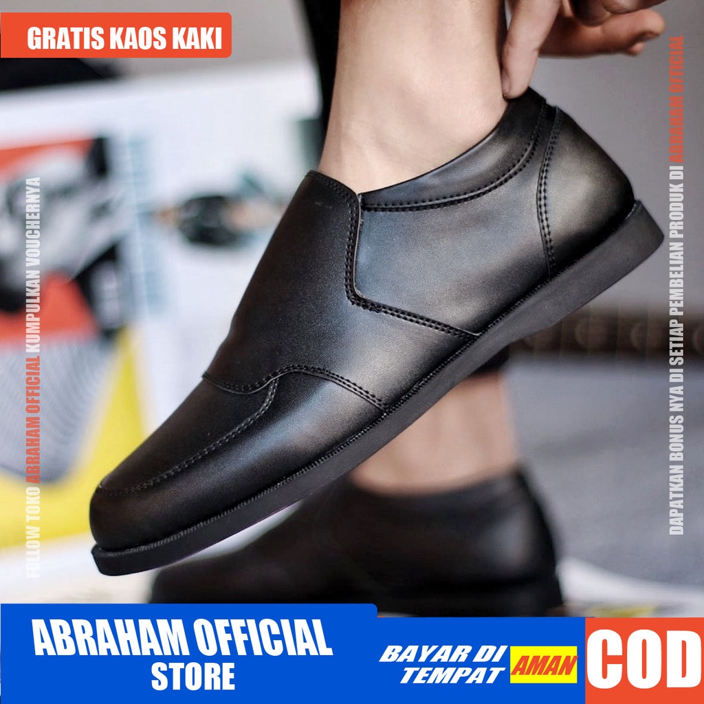 ABRHM x SAMUEL Sepatu Slip On Pria Sepatu Pria Casual Sepatu Casual Pria Kulit Pu Sepatu Kasual Cowok / Cowo Slop Anti Slip Semi Formal Kerja Kuliah Gaya Santai Keren Kekinian Original Murah Terlaris