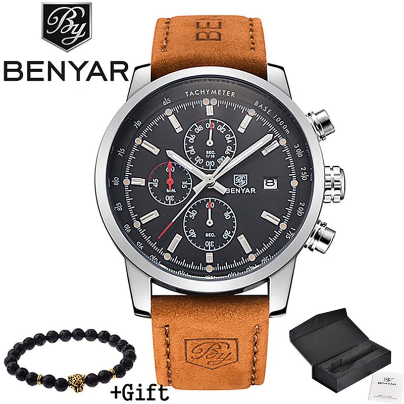 2018 Benyar Jam Tangan Pria Merek Mewah QUARTZ Watch Fashion Chronograph Olahraga Reloj Hombre Jam