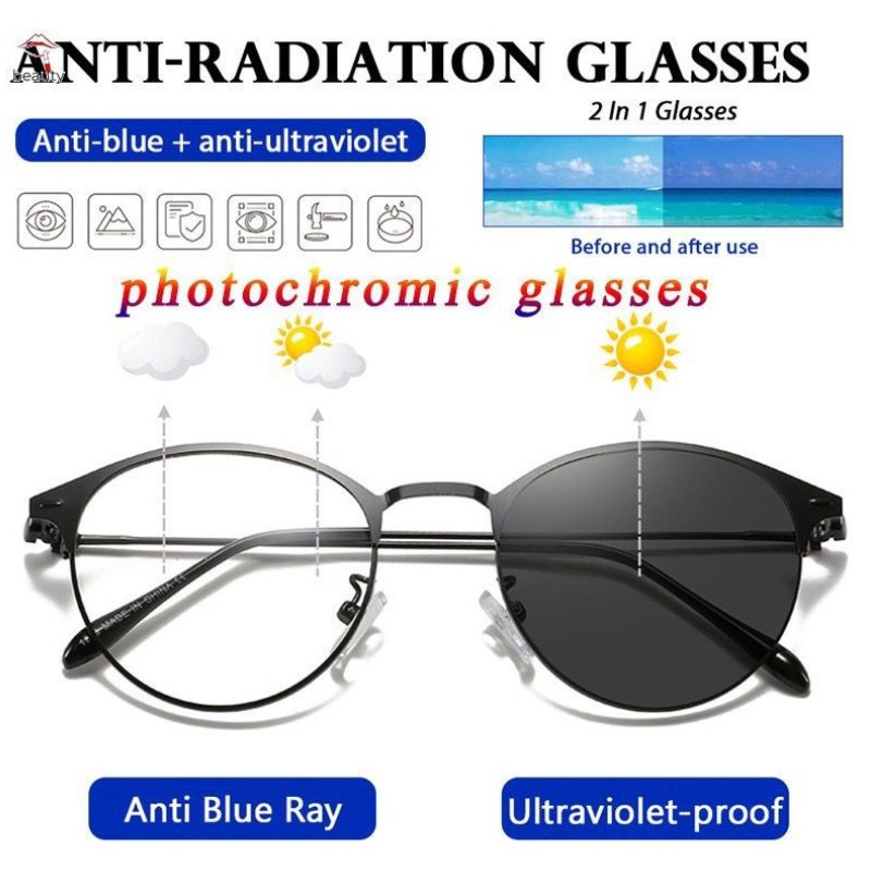 BAJ Kacamata Photocromic Korea Anti Radiasi 2 In 1 Potokromik Photochromic Pria Wanita Blue Ray POLARIZED UV 400 Photochromic 2 in 1 RETRO KOREAN SQUARE FASHION FRAME KC009 PTC001