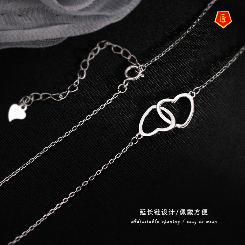 [Ready Stock]Double Ring Heart-Shaped Necklace Women's Simple Temperamental Minority Design Sense