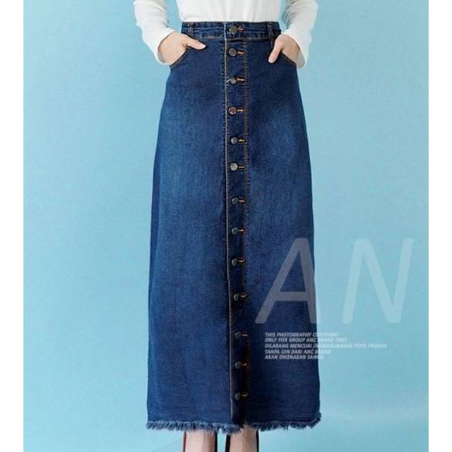 Rok panjang jeans span kancing depan