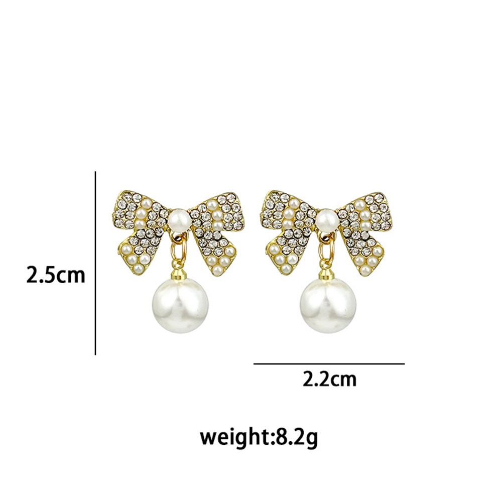 Anting Stud Desain Pita Aksen Kristal Mutiara Warna Emas Untuk Wanita