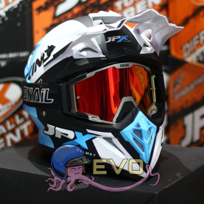 HELM JPX CROSS_FOX1 SERI X37 - PEARL WHITE DOFF + GOOGLE SNAIL (ONGKIR 2 KG) HELM JPX TERBARU