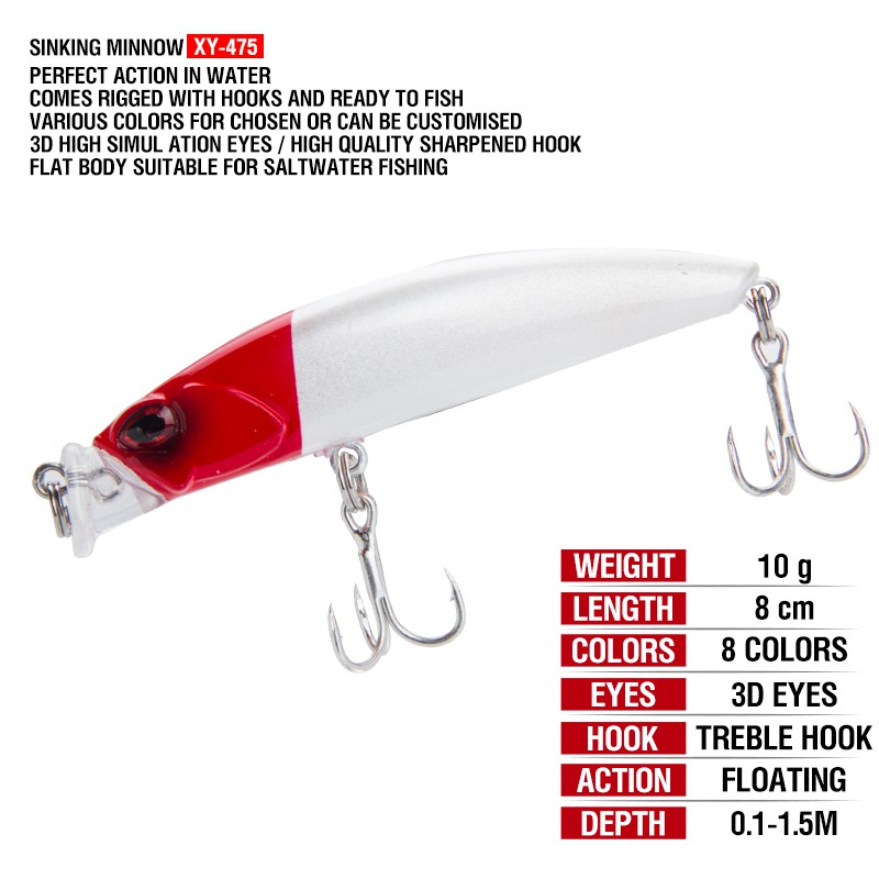 Alat Pancing Alat Pancing Murah Umpan Pancing Clouser Minnow 1PCS 8cm/10g Kail Pancing relix nusantara Heavy Sinking Minnow Umpan Pancing Buatan 3D Eyes Plastic Umpan Ikan Minnow Lure Umpan Mancing