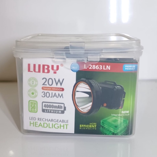 New Senter Kepala/Headlamp Tahan Air Luby L-2863LN LED 20 Watt Rechargeable 4000 mAh