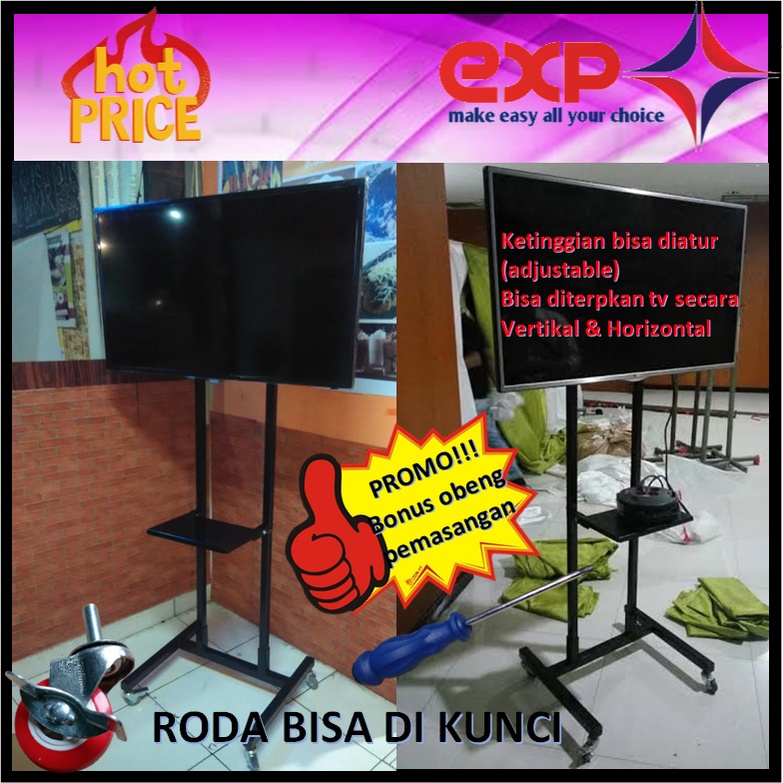 Garansi cocok!!! Bracket TV Standing 32&quot; s/d 65&quot; UNIVERSAL pakai RODA KOKOH 100% BESI MURNI-9