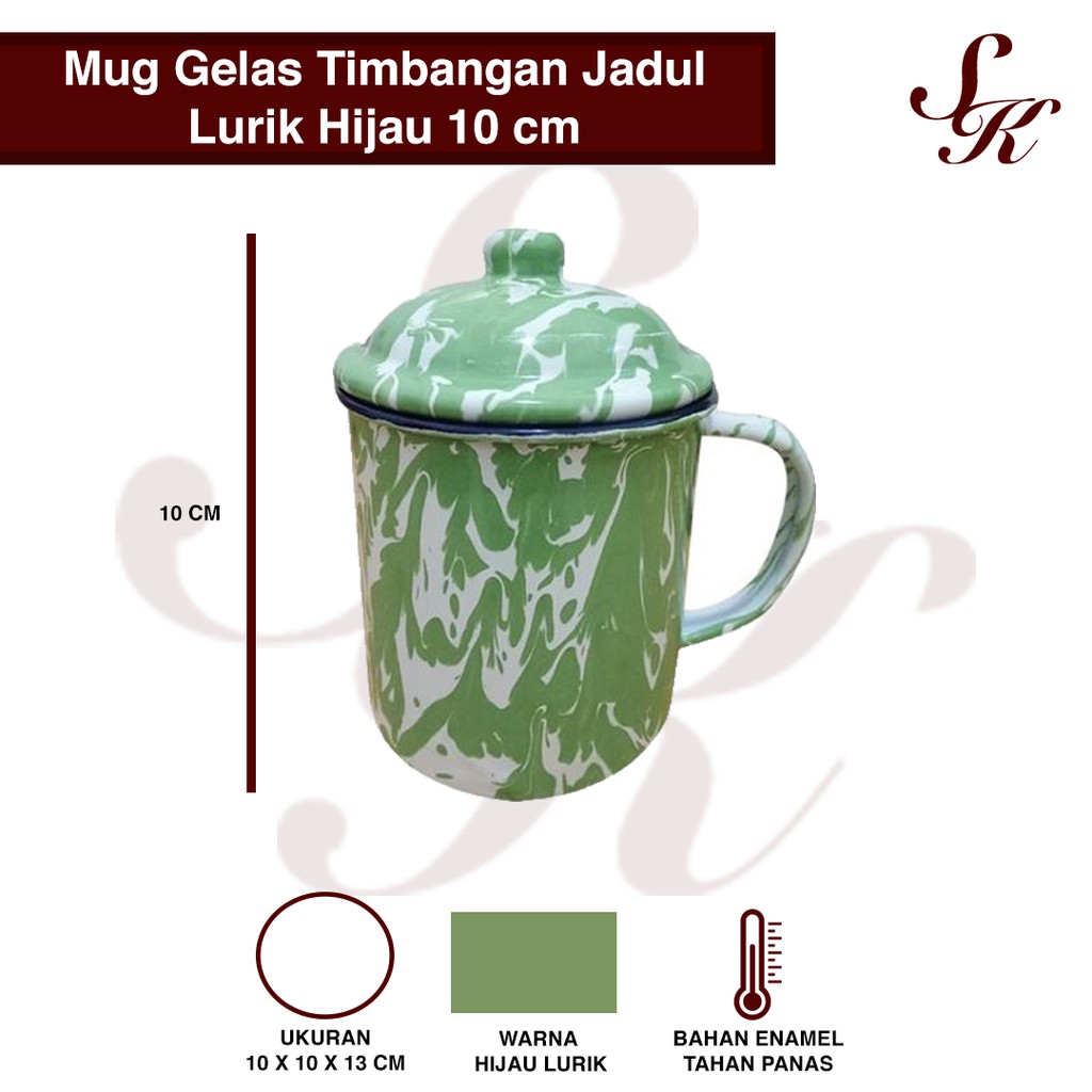 Mug 10cm Blirik Tutup (1PCS) Cangkir Seng Gelas Enamel Motif Blirik, Gelas Motif Blirik, Cangkir Sen