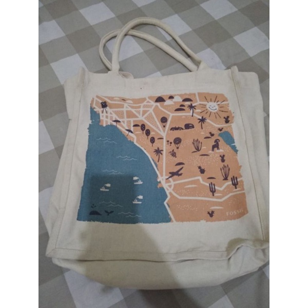 preloved tas fossil canvas original tote bag