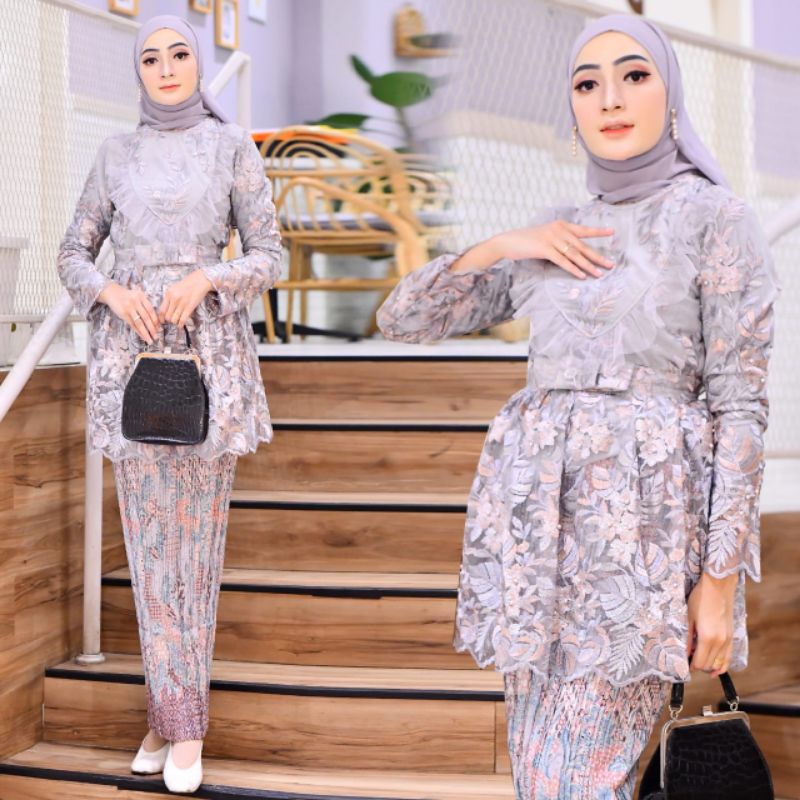 Tunik Modern Set Kebaya Tulle Terbaru Baju Pesta Drees Kondangan Jumbo