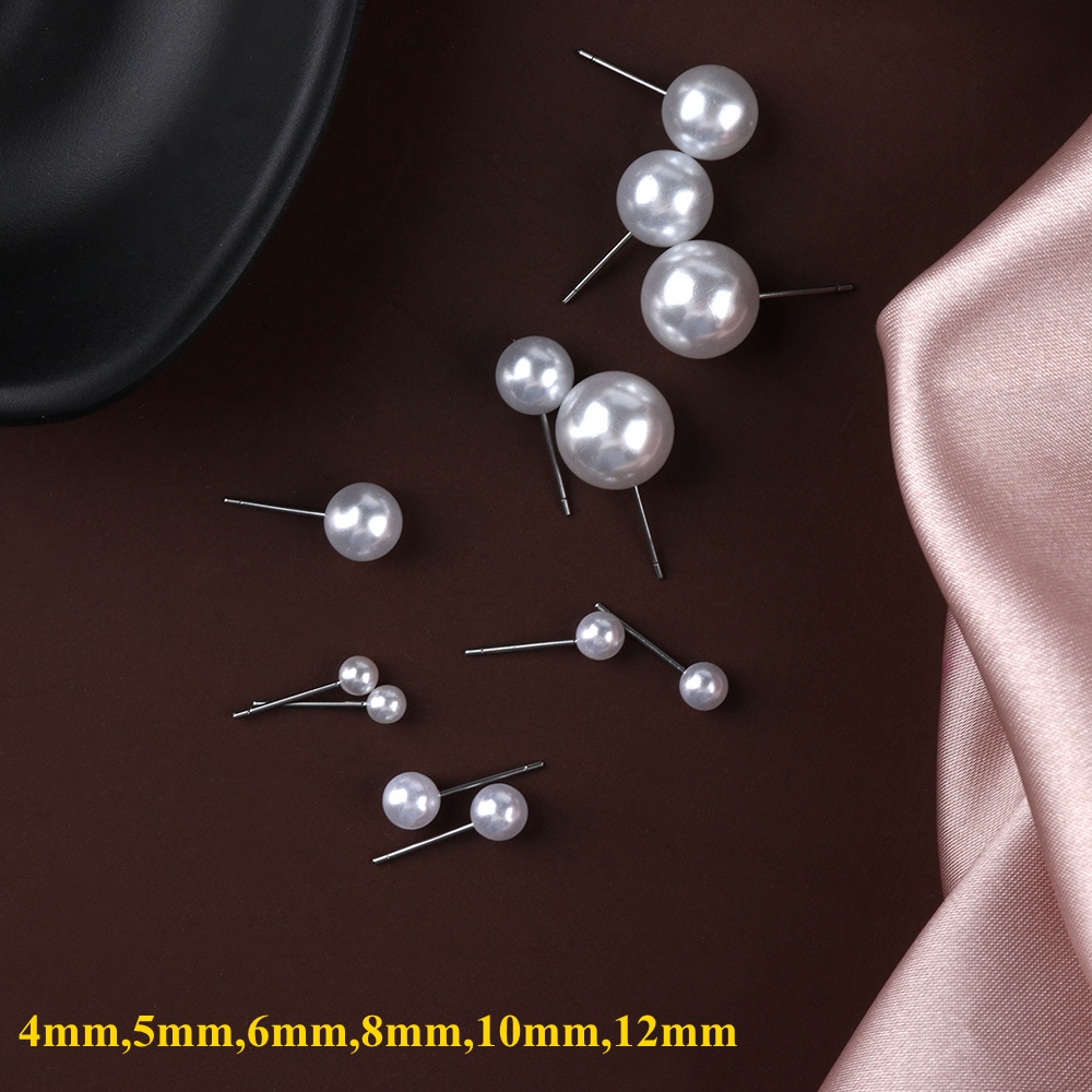 5 Pasang / 10 Pasang / 12 Pasang Anting Stud Mutiara Bentuk Bulat Ukuran 4mm 5mm 6mm 8mm 10mm 12mm Untuk Wanita