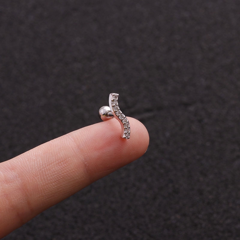 1pc Anting Tindik Tulang Rawan Telinga Bentuk Gelombang Warna Silver Dan Emas