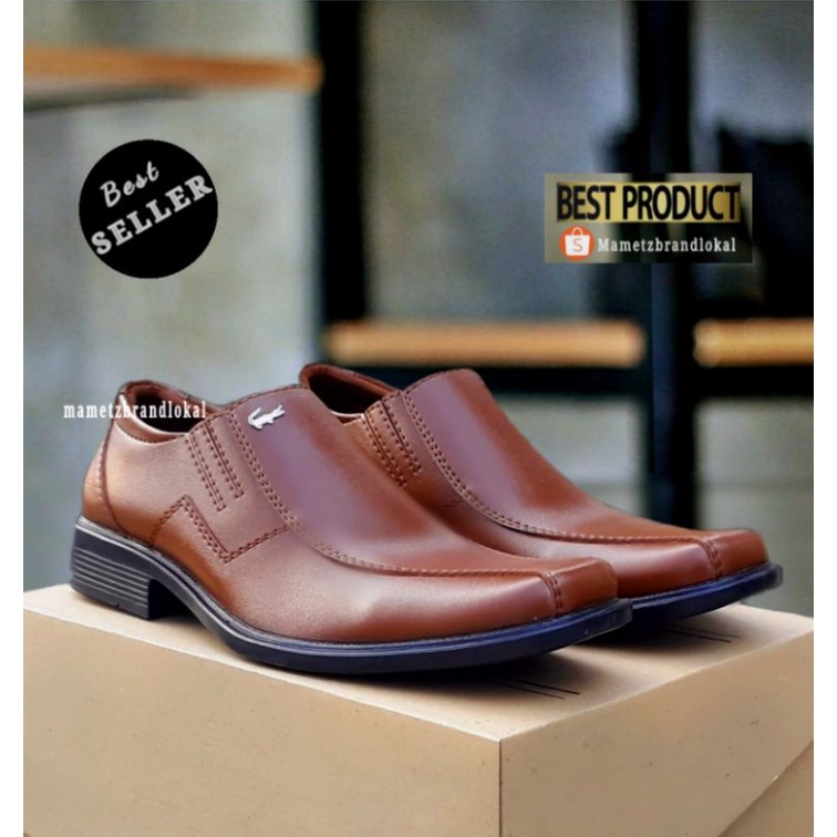 BEST PRODUCT - Sepatu Pantofel Hitam Coklat Pria Tanpa Tali Pendek Kulit Swedian Formal Kerja Kantor-coklat