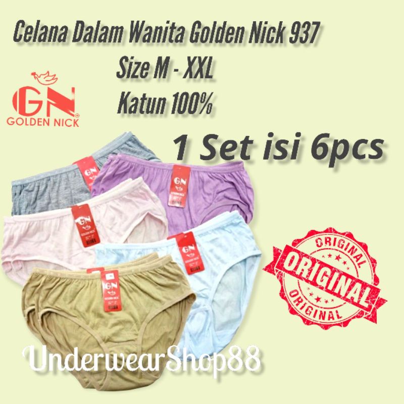 [ GROSIR 6PCS ]Celana Dalam Wanita Golden Nick 937 Size M - XXL/1 Set isi 6pcs/Celana Dalam Wanita Katun 100%/Celana Dalam Nyaman di Pakai