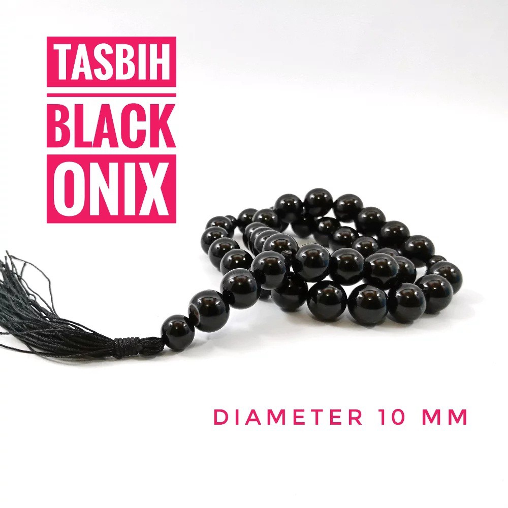 TASBIH BATU GIOK BLACK ONIX DIM 10MM ISI 33 BUTIR AKSESORIES PERLENGKAPAN IBADAH SHOLAT DZIKIR FASHION MUSLIM