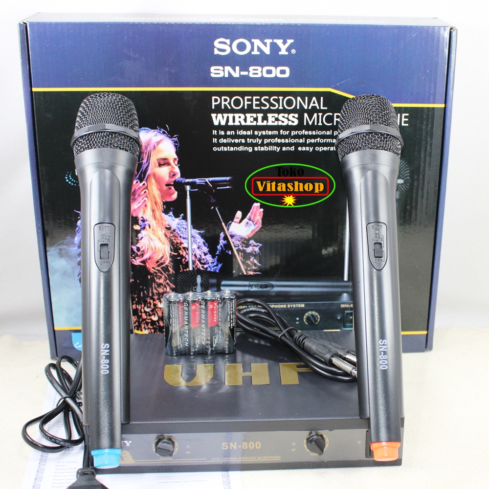 Mic Wireless Sony SN-800 Microphone Genggam Mik Mikropon 2 Handle Mikrofon Karaoke