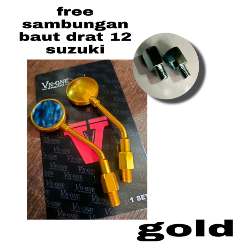 Spion Mini kontes Bulat Full cnc kaca biru Universal honda yamaha-GOLD SUZUKI