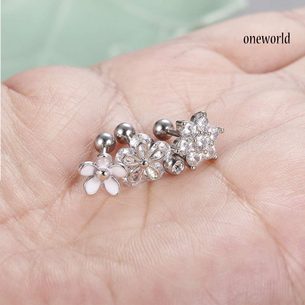 OW# 4Pcs/Set Women Cubic Zirconia Flower Ear Studs Earrings Piercing Helix Jewelry