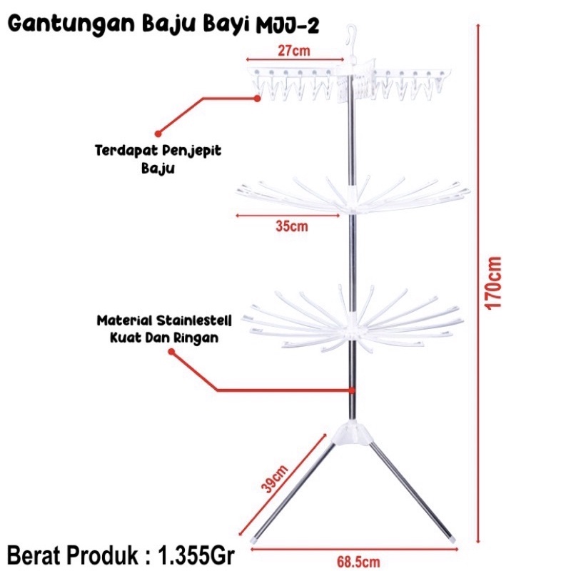 JEMURAN MENARA 3 TINGKAT JEMURAN BAJU BAYI JEMURAN PAKAIAN JEMURAN 3 SUSUN FBL