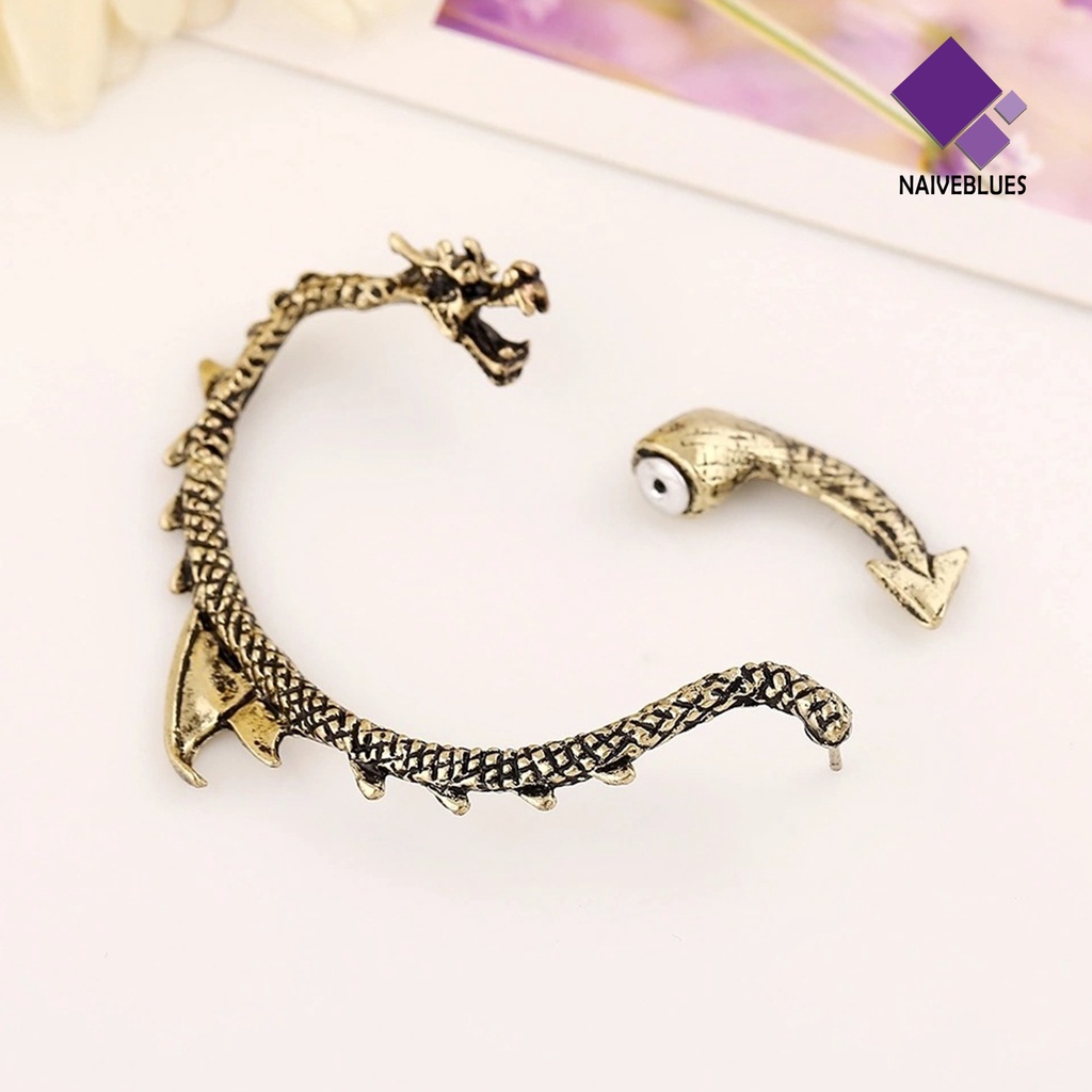 Naiveblue &gt; 1Pc Ear Cuff Bentuk Naga Gaya Punk Rock Bahan Alloy Untuk Pesta