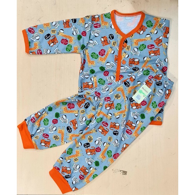 3 PCS SETELAN MUBEBI PANJANG KANCING DEPAN  SIZE M-L  (6-12m)  piyama naju tidur..