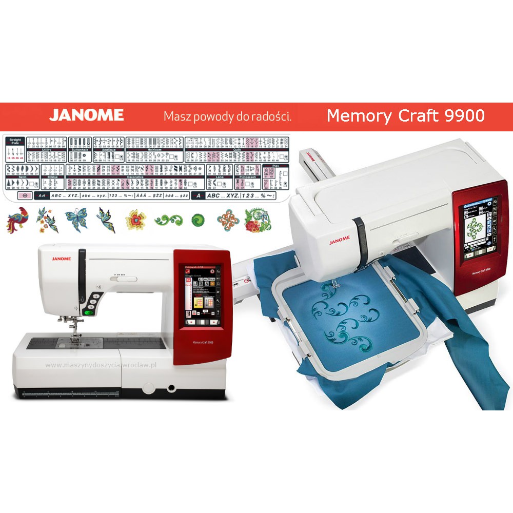 Janome Mc9900 Mesin jahit Dan Bordir komputer Portable - Putih,Merah,Biru